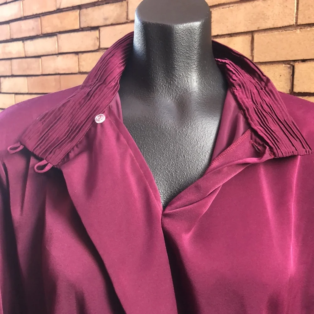 Vintage Pendleton Long Sleeve Button Down high collar raspberry Blouse 8 - Picture 3 of 12